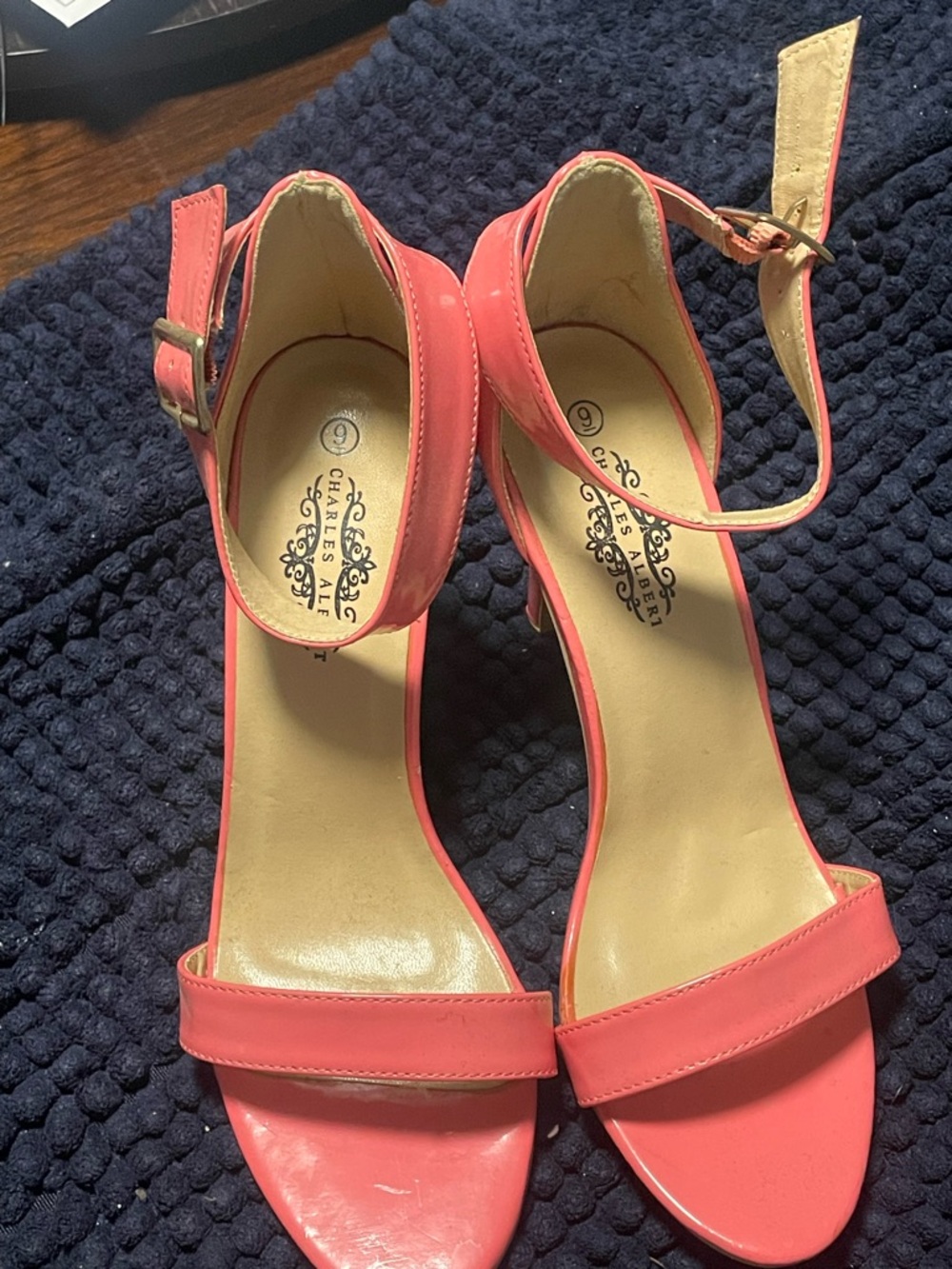 Charles Albert Coral Ankle-Strap Block Heel Sandals